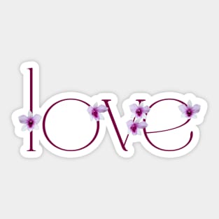 Light Pink and Purple Orchid Flower Decorated Word LOVE Sticker